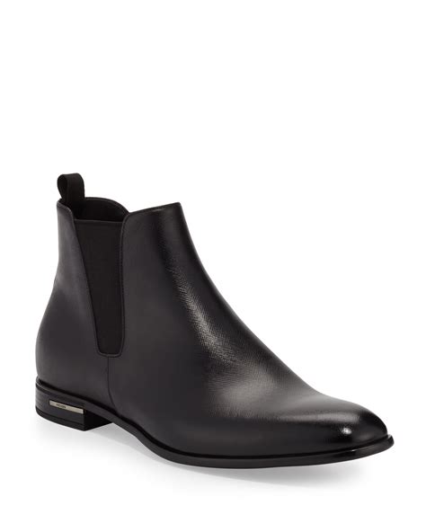 Prada Saffiano Leather Chelsea Boots In Black 